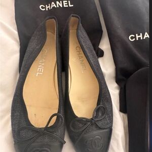 CHANEL Black and Gray Women's Flats